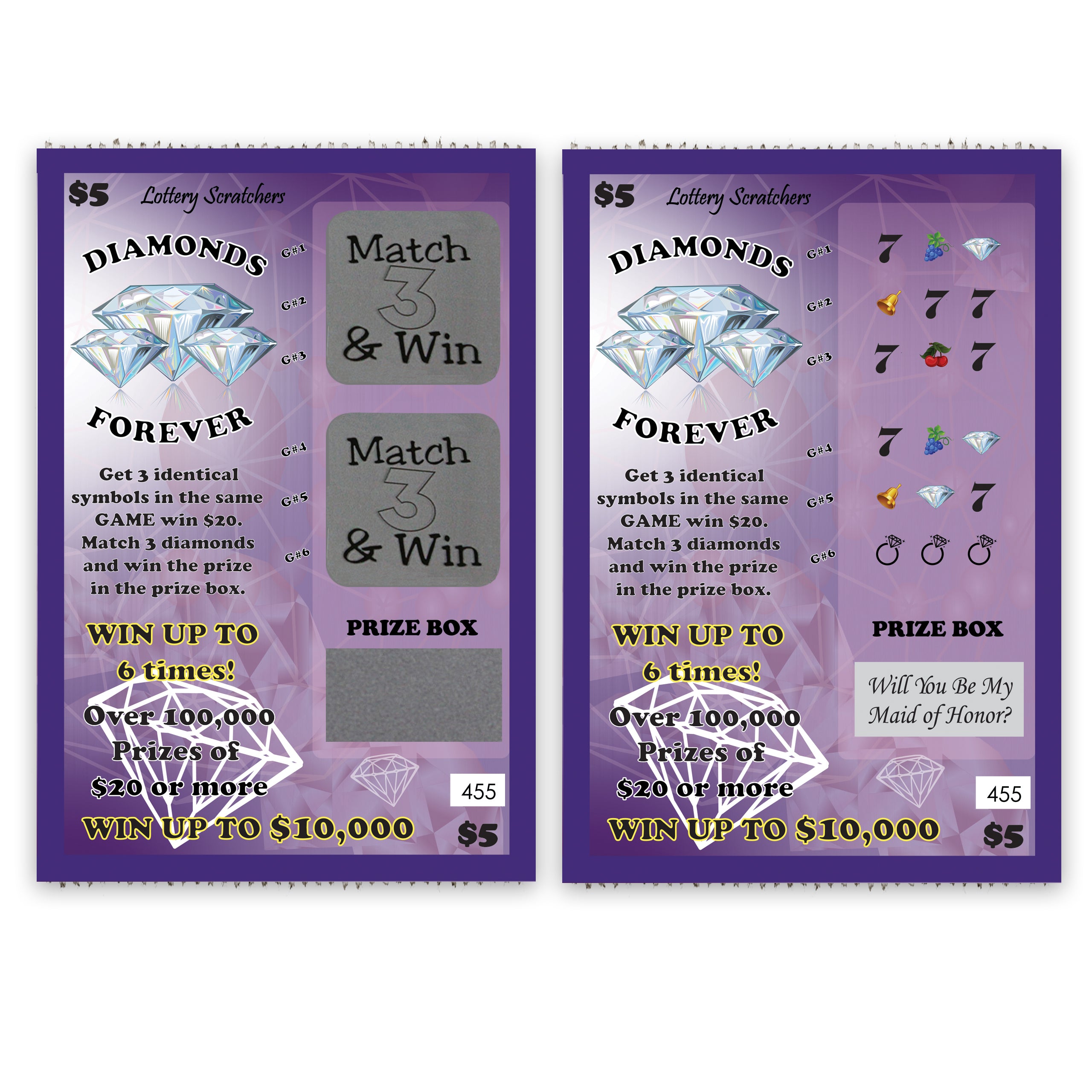 Will You Be My Maid of Honor? Lotto Replica Scratch Off Card 4" x 6" - Purple - My Scratch Offs
