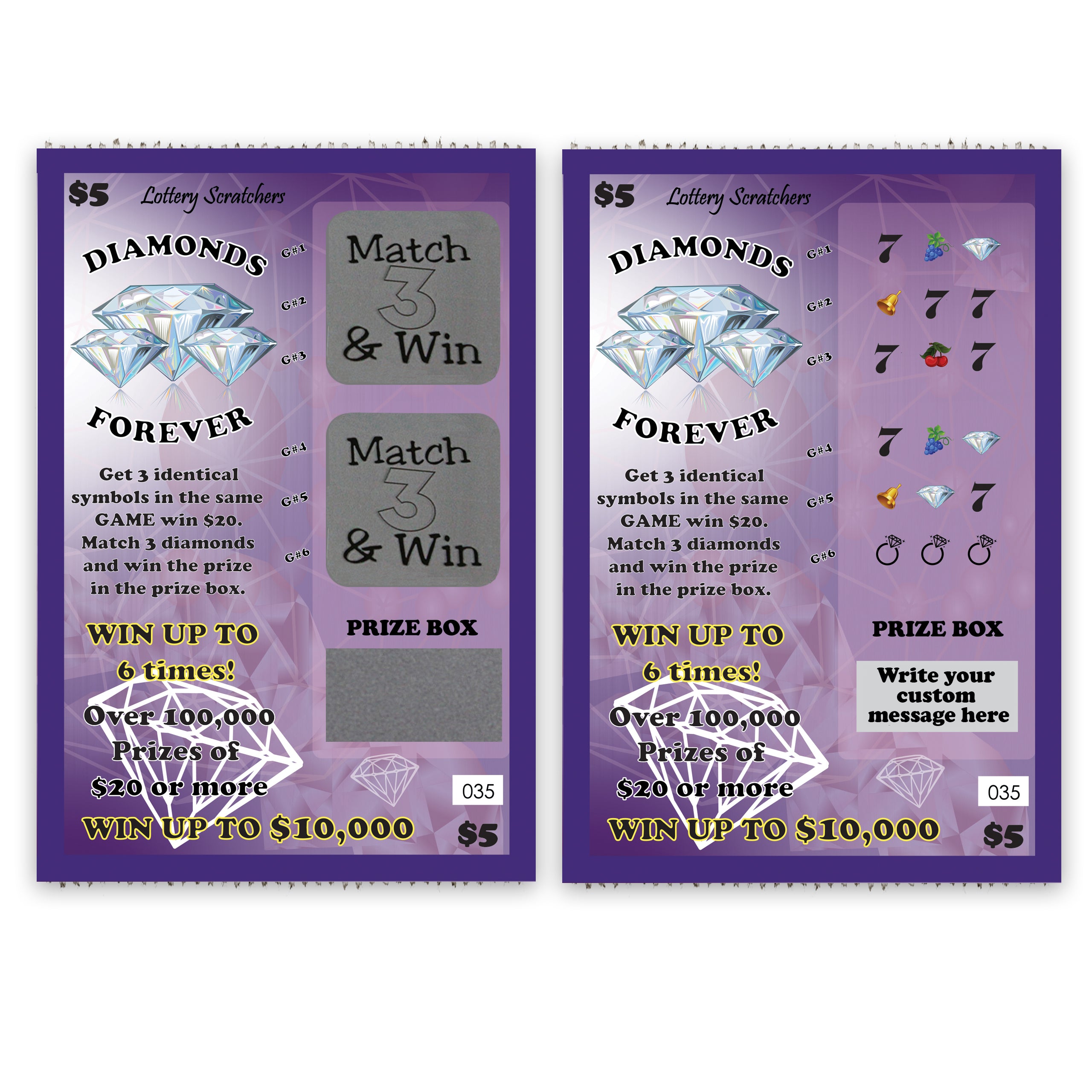 CUSTOM Purple Diamonds Forever Lotto Replica Scratch Off Card 4" x 6"