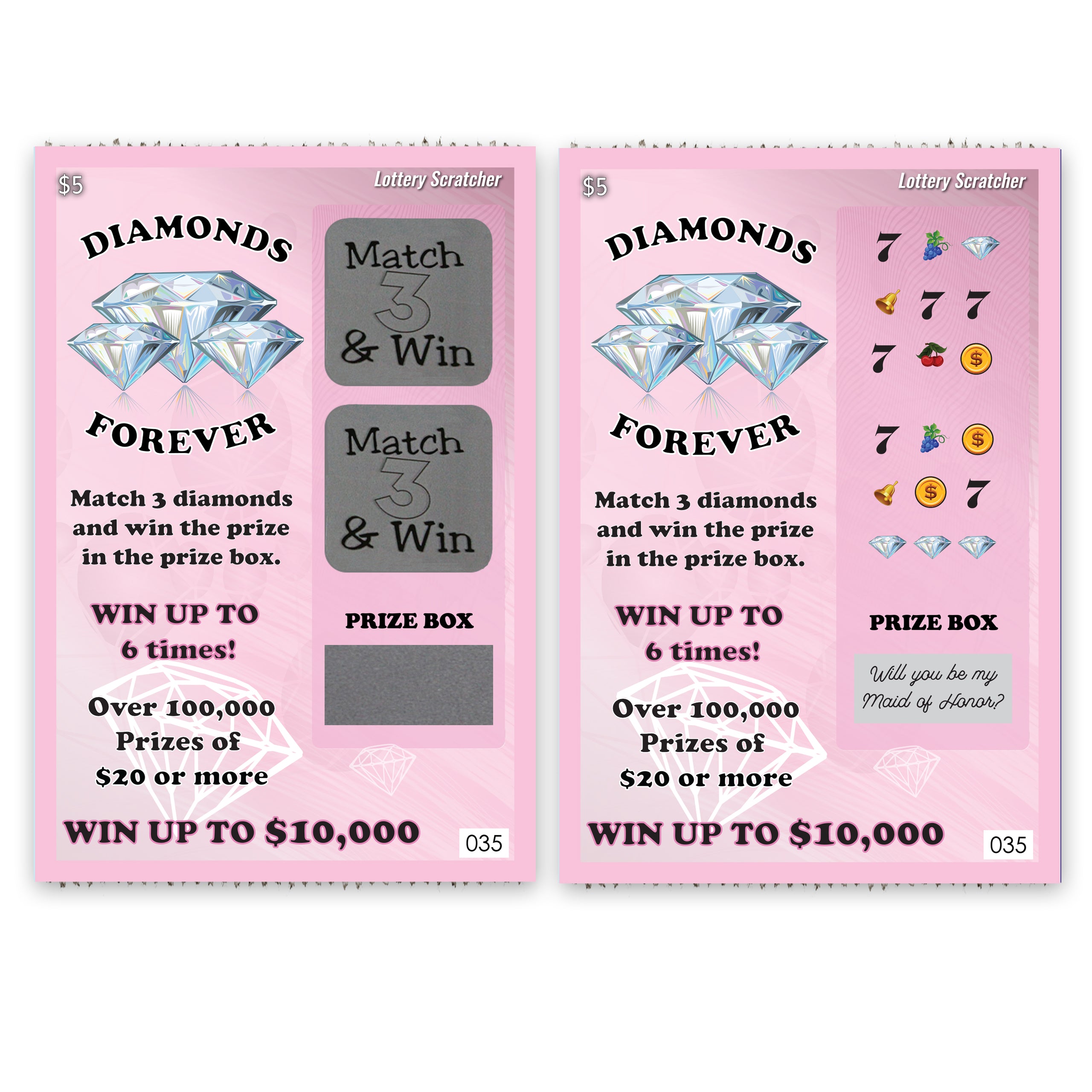 Will You Be My Maid of Honor? Lotto Replica Scratch Off Card 4" x 6" - Pink