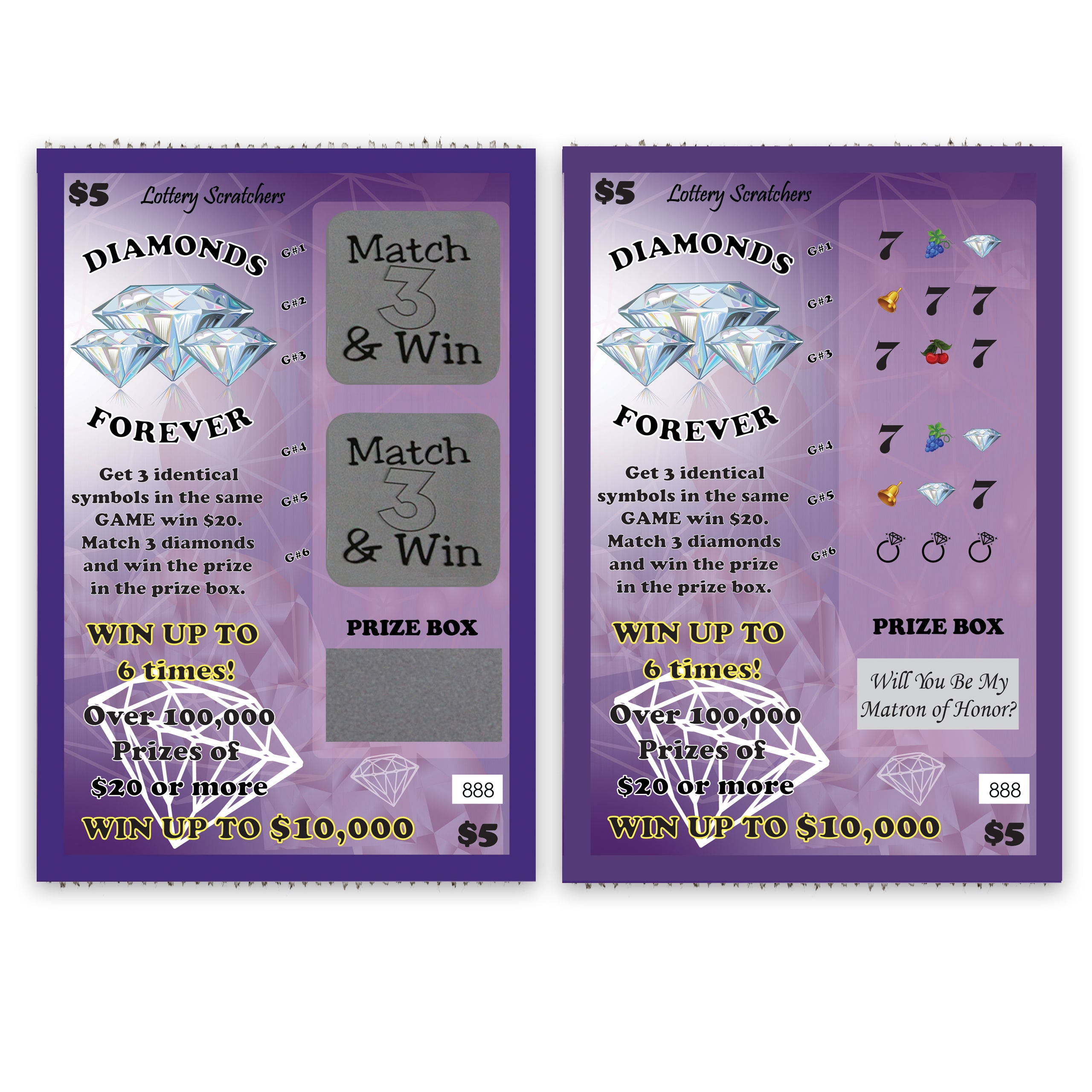 Will You Be My Matron of Honor? Lotto Replica Scratch Off Card 4" x 6" - Purple