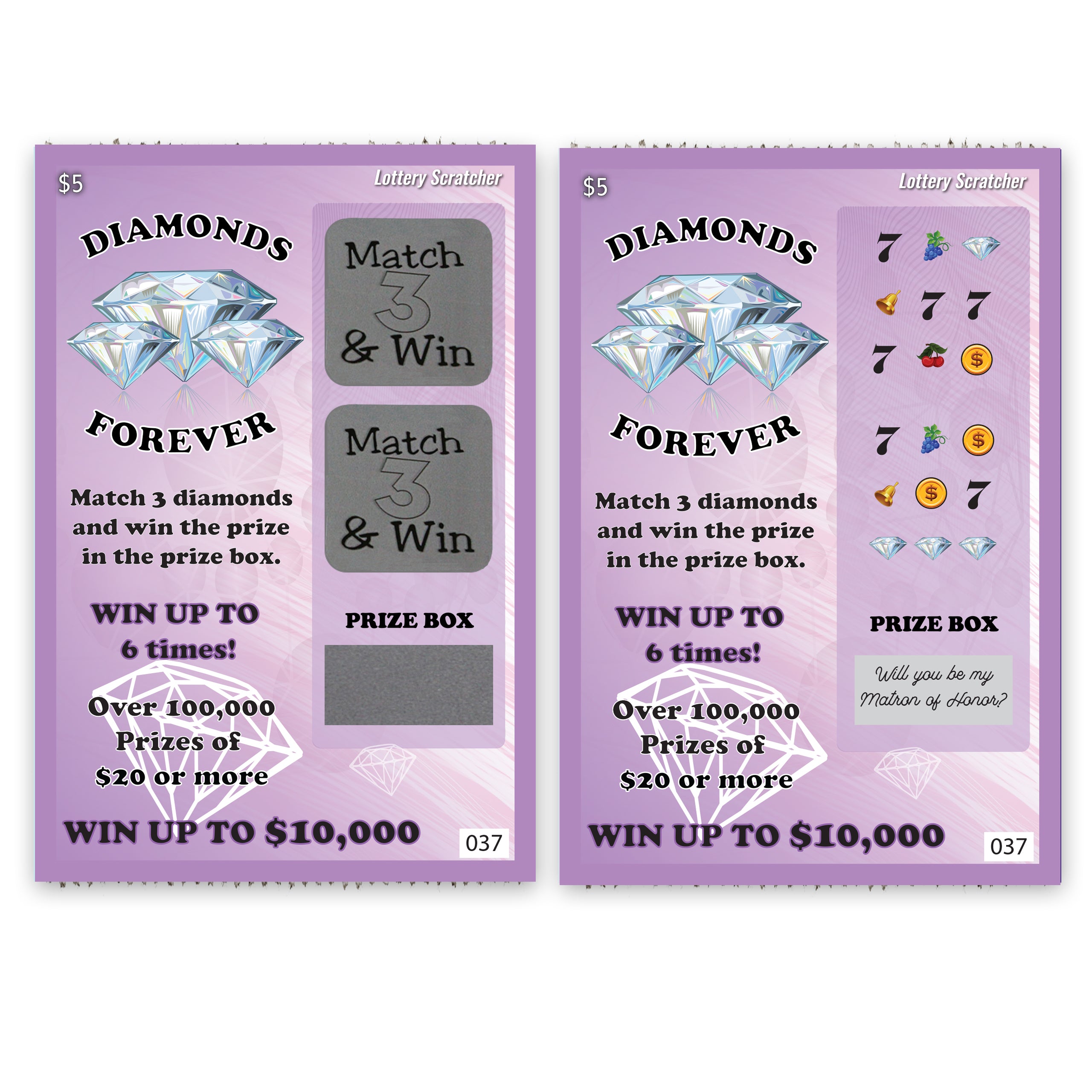 Will You Be My Matron of Honor? Lotto Replica Scratch Off Card 4" x 6" - Lavender - My Scratch Offs