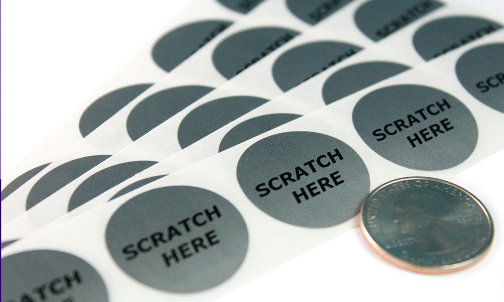 Silver 1" Round "Scratch Here" Scratch Off Sticker Labels