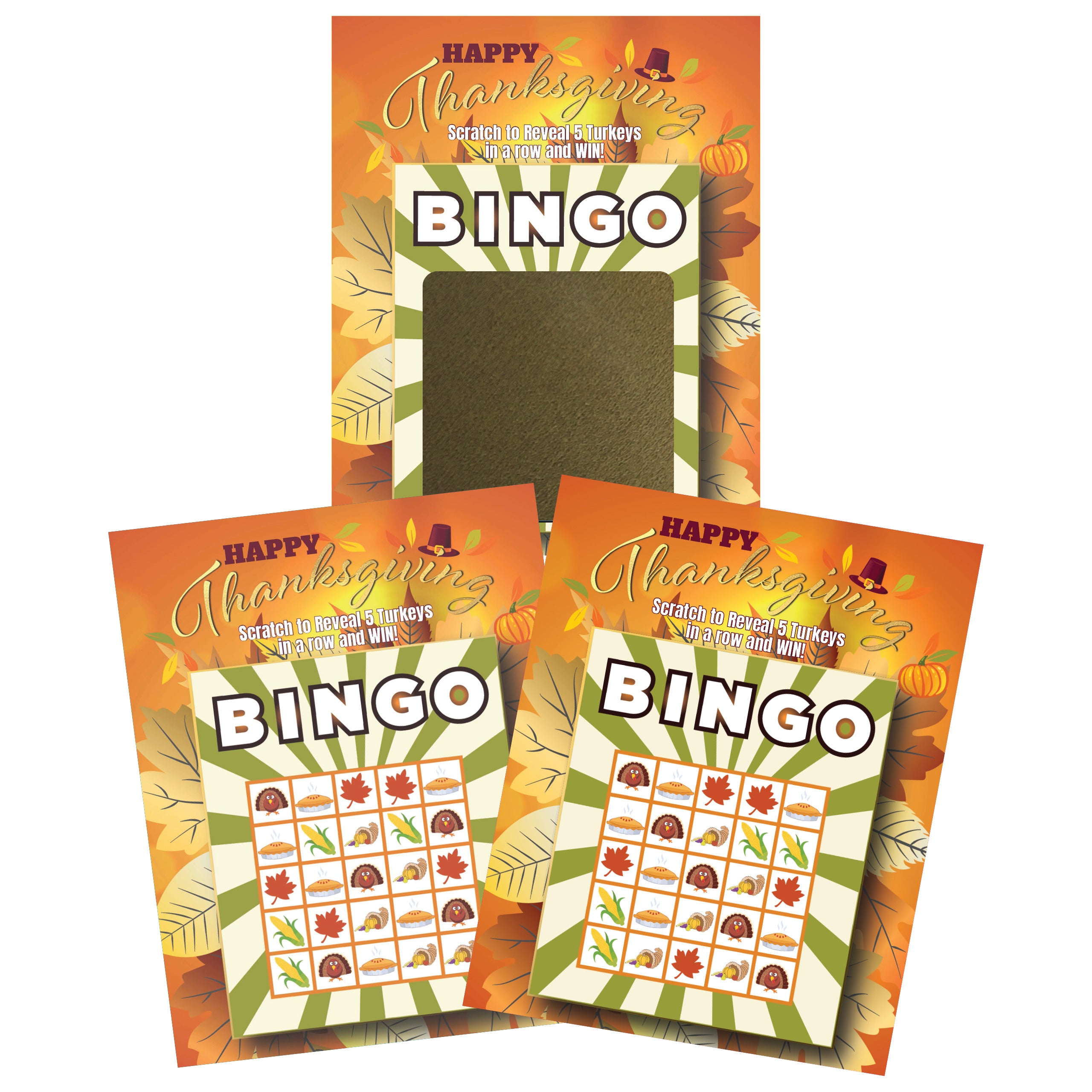 Thanksgiving Bingo Scratch Off Game 50 Pack - 5 Bingo and 45 Non-Bingo Cards - My Scratch Offs