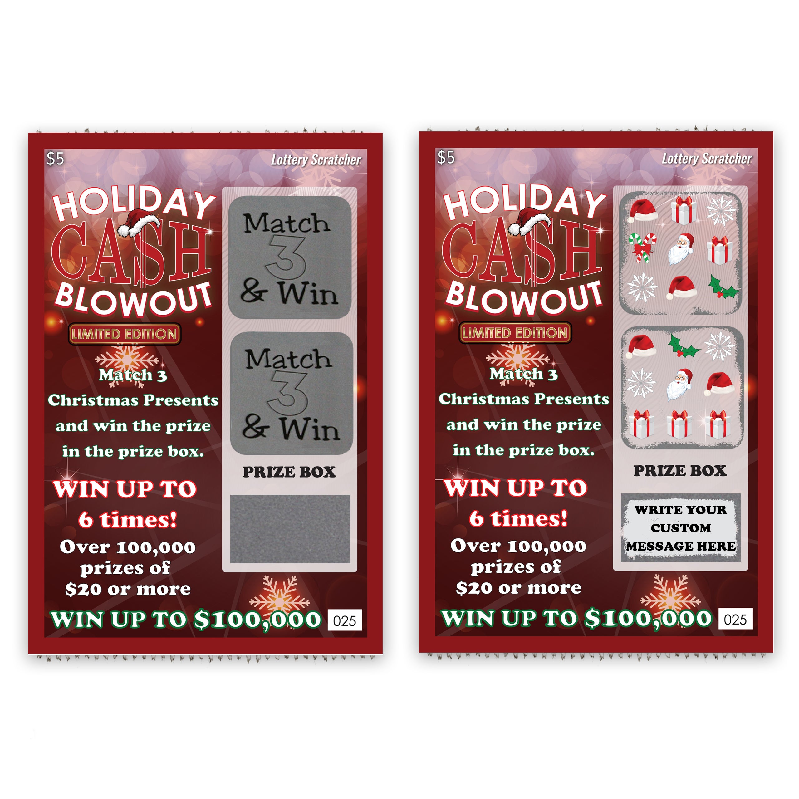 CUSTOM Holiday Cash Blowout Christmas Lotto Replica Scratch Off Card 4" x 6"