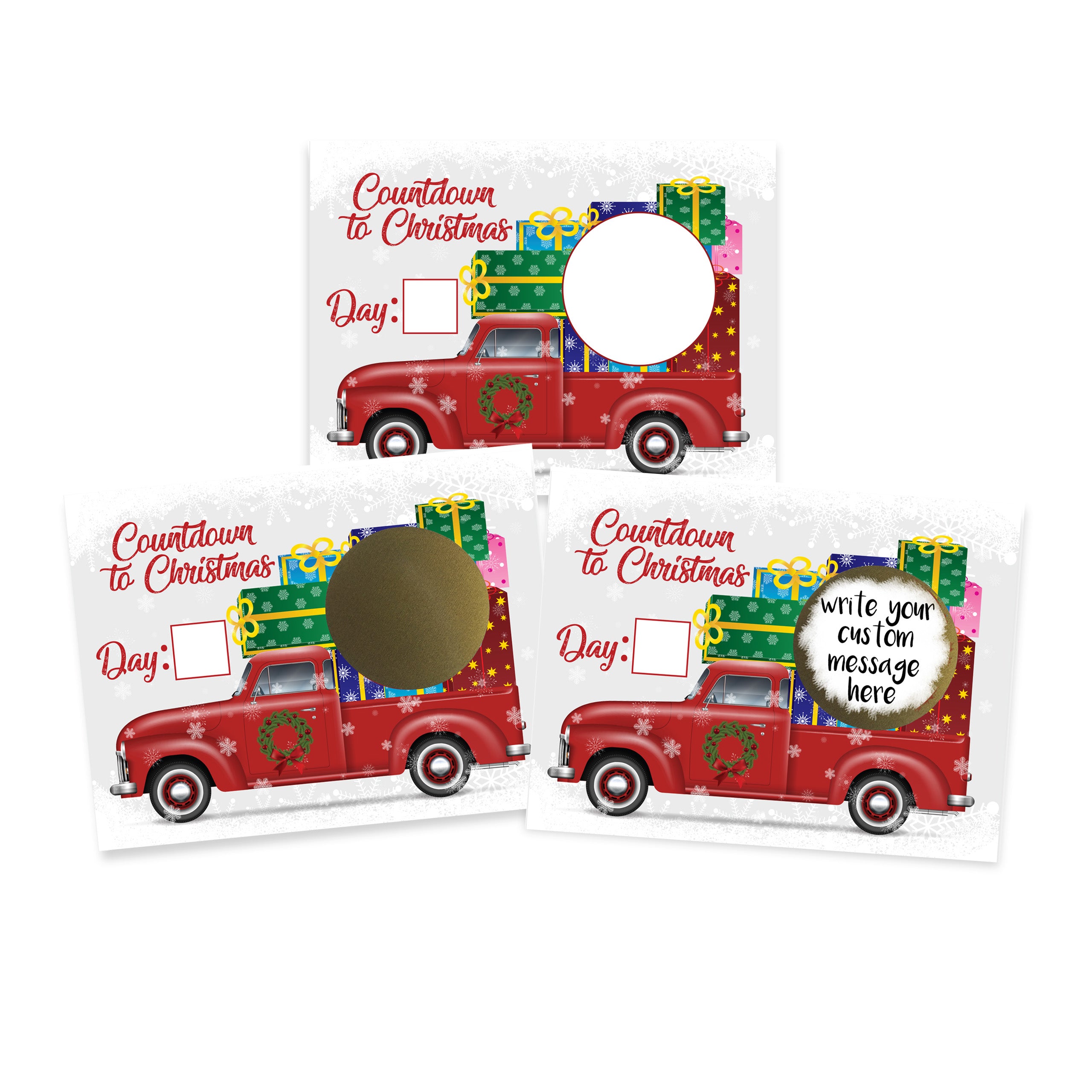 DIY Christmas Countdown Holiday Truck Make Your Own Scratch Offs - 30 Cards and 30 Scratch Off Stickers