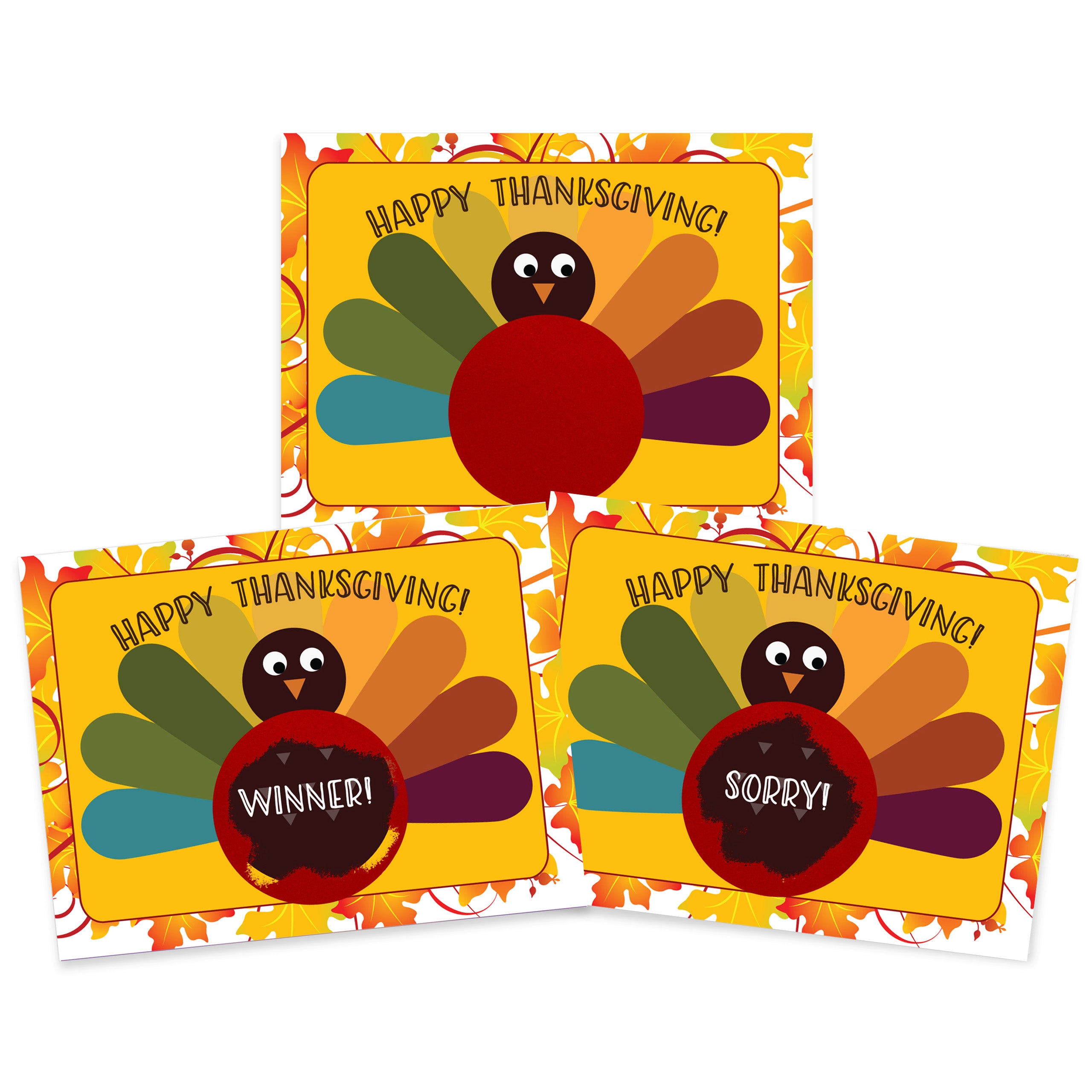 Thanksgiving Turkey Scratch Off Game 26 Pack - 2 Winning and 24 Non-Winning Cards - My Scratch Offs