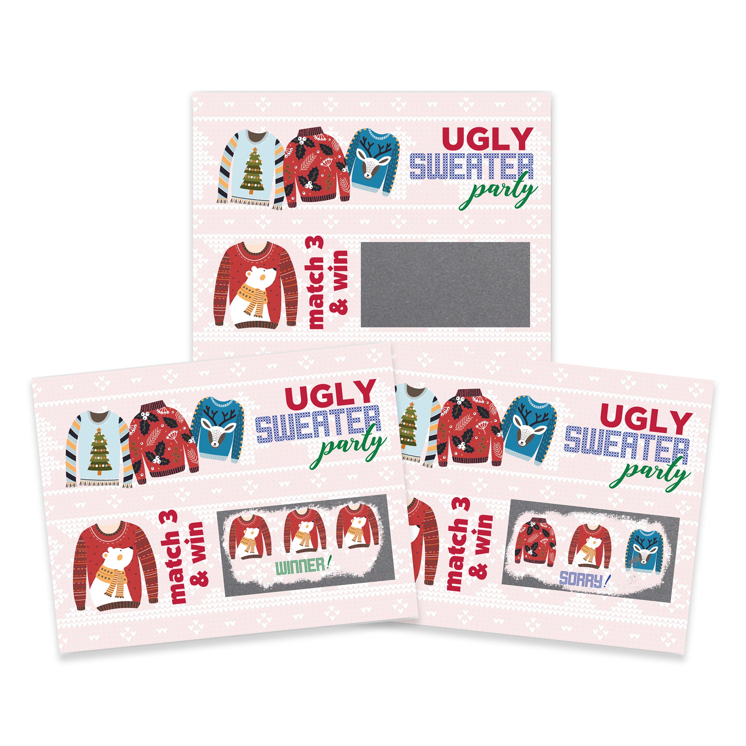 Holiday Ugly Sweater Scratch Off Game Card 26 Pack - 2 Winning and 24 Non-Winning Cards