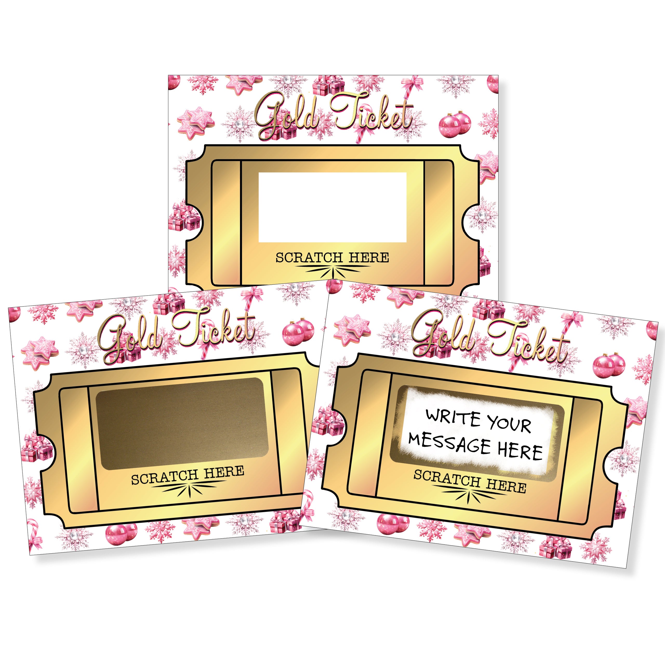 DIY Christmas Gold Ticket Pink Make Your Own Scratch Offs - 50 Cards and 50 Scratch Off Stickers