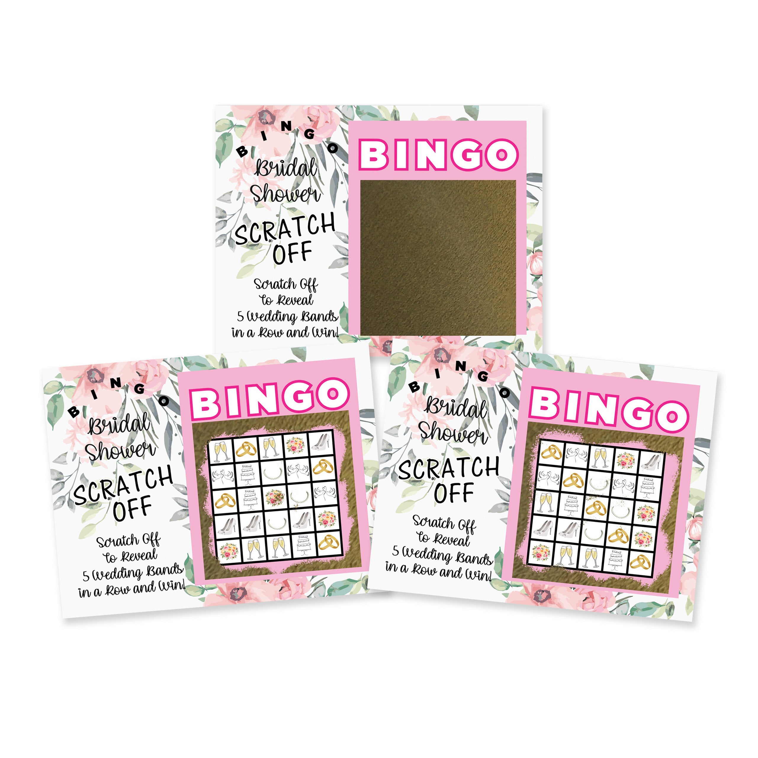 Bridal Shower Flowers BINGO Scratch Off Game Cards 26 Pack - 2 Bingo and 24 Non-Bingo Cards - My Scratch Offs