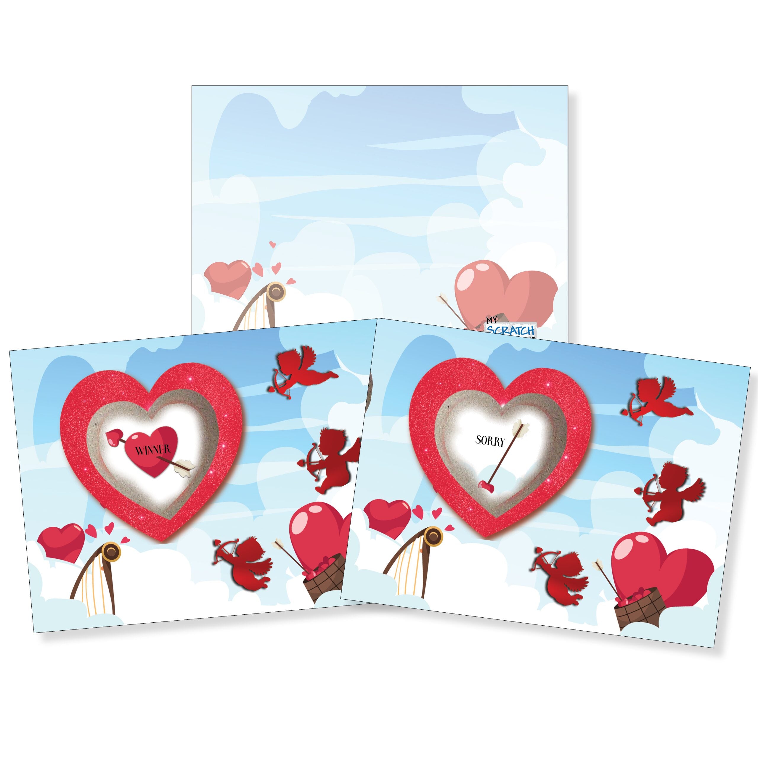 Valentine's Day Cupid's Hearts Game 50 Pack - 5 Winning and 45 Non-Winning Cards - My Scratch Offs