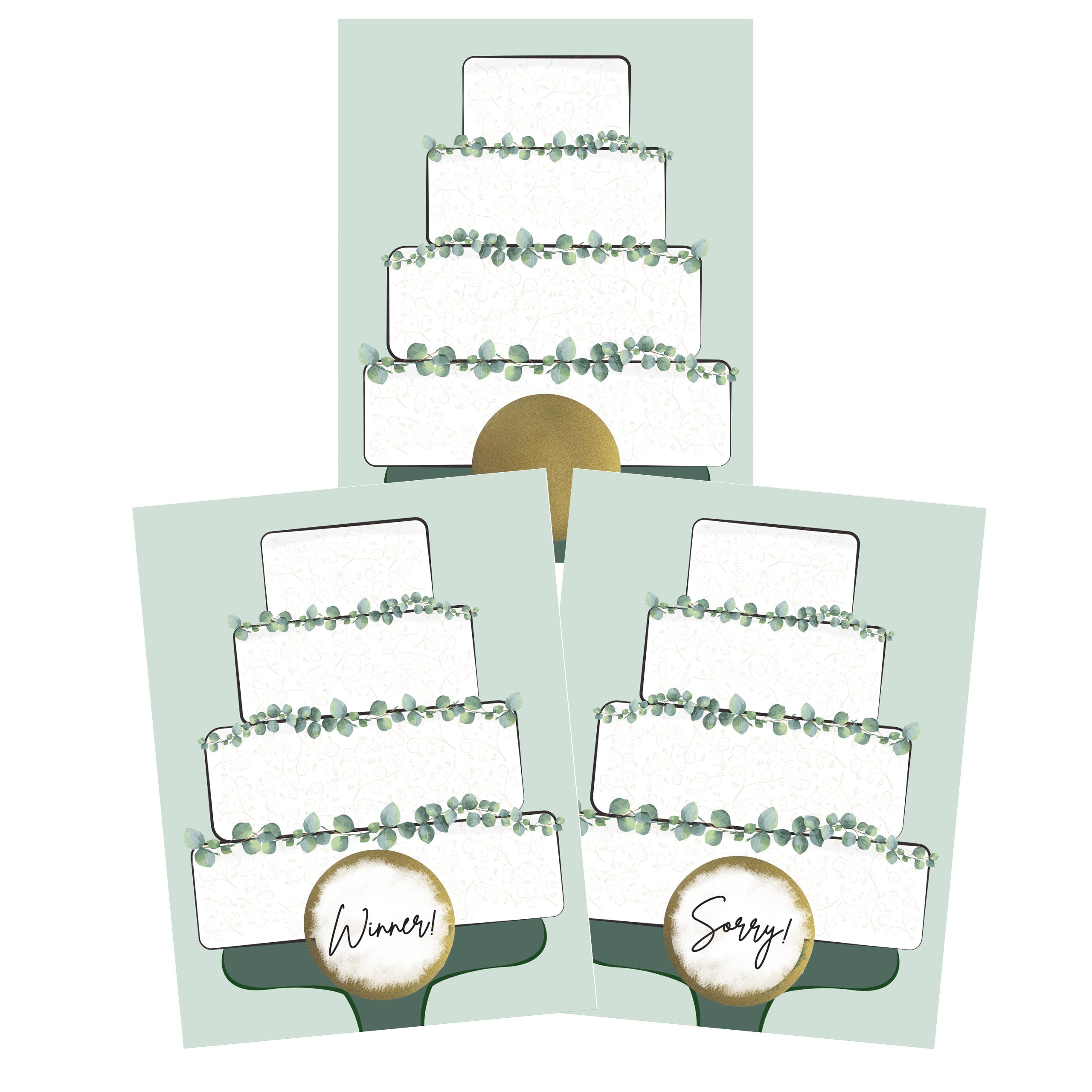 Simple White Wedding Cake Scratch Off Game Cards 26 Pack - 2 Winning and 24 Non-Winning Cards