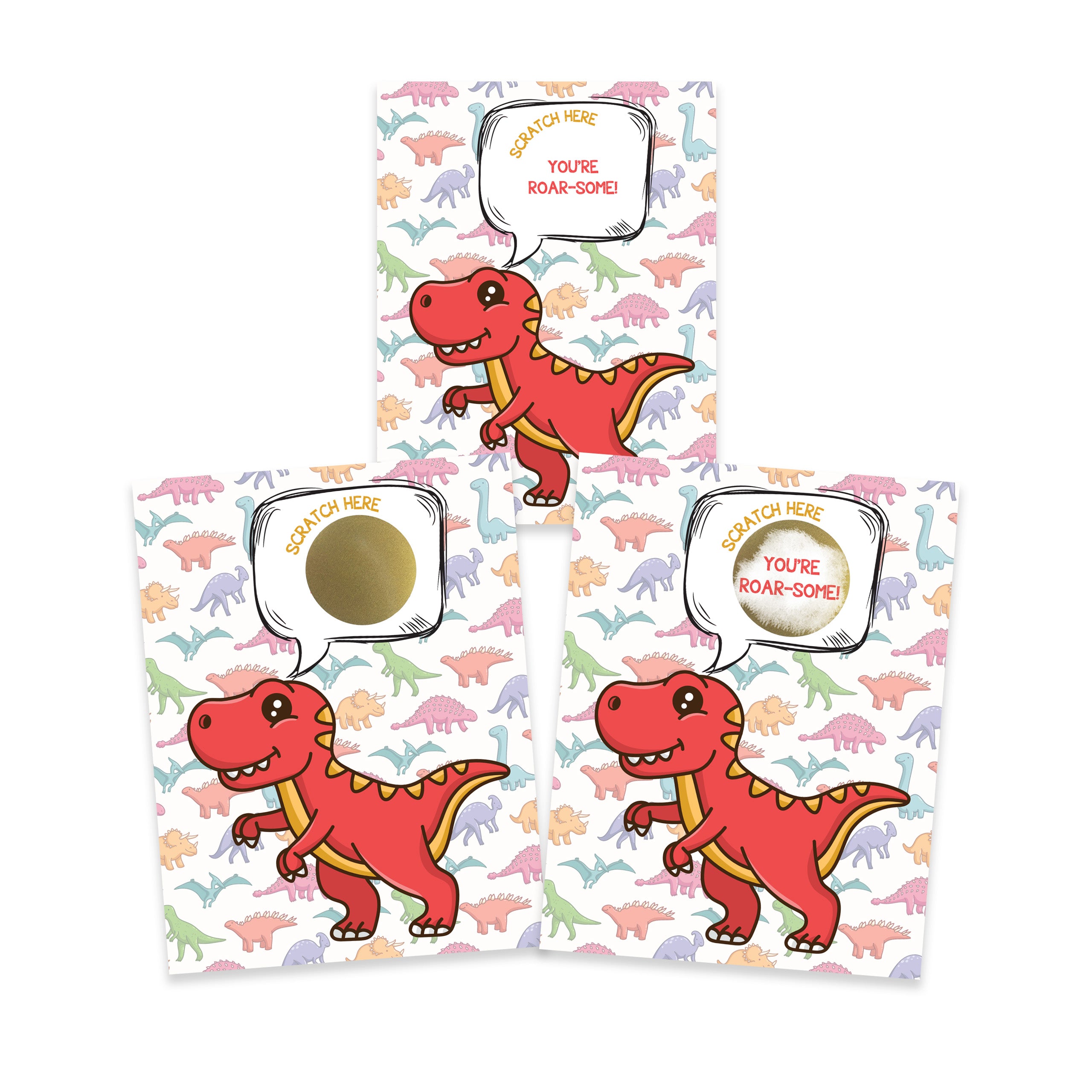 Dino Dinosaur Scratch Off Valentine's Day Classroom Party Favor Kit of 25 Cards 3x4