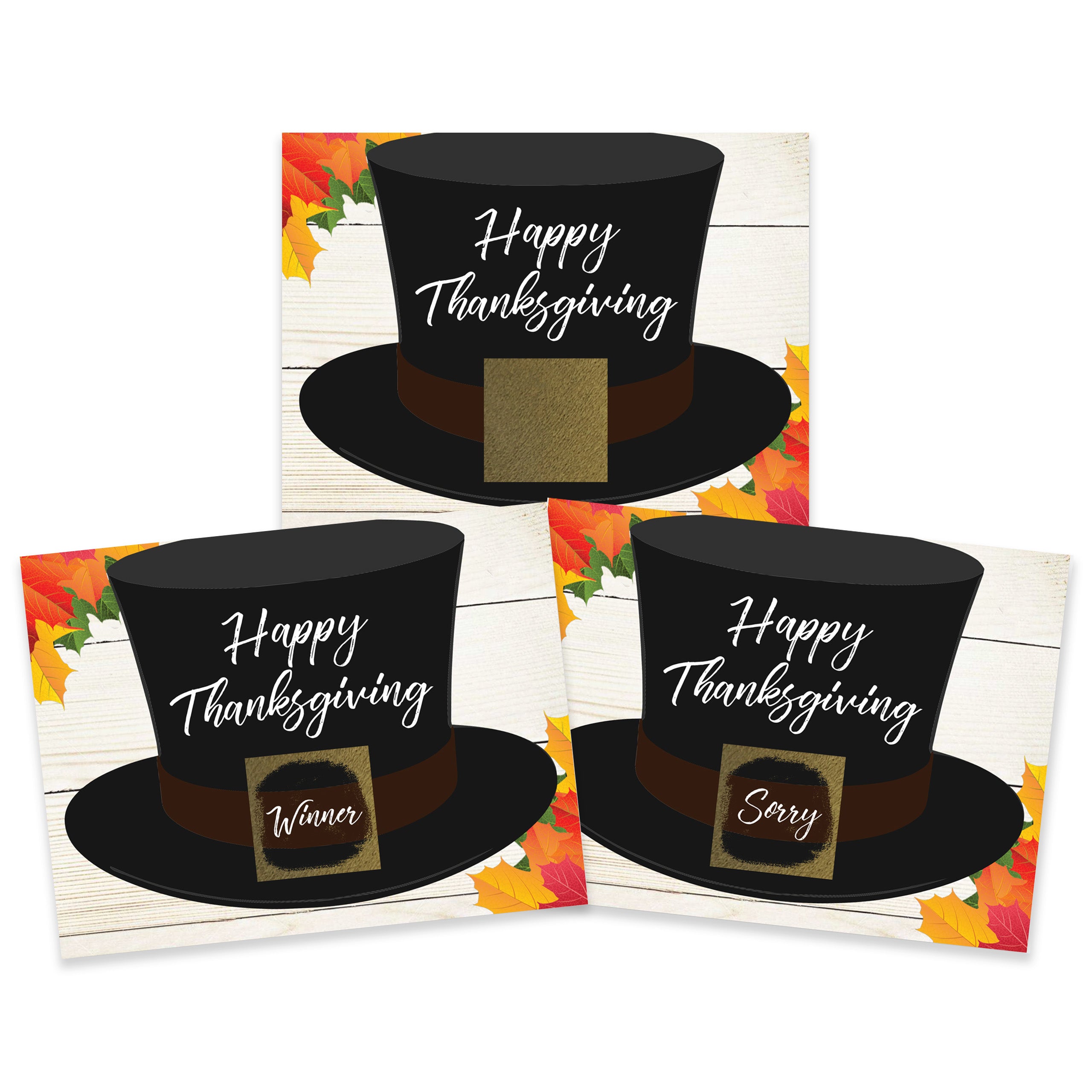 Thanksgiving Pilgrim Hat Game Card 26 Pack - 2 Winning and 24 Non-Winning Cards - My Scratch Offs