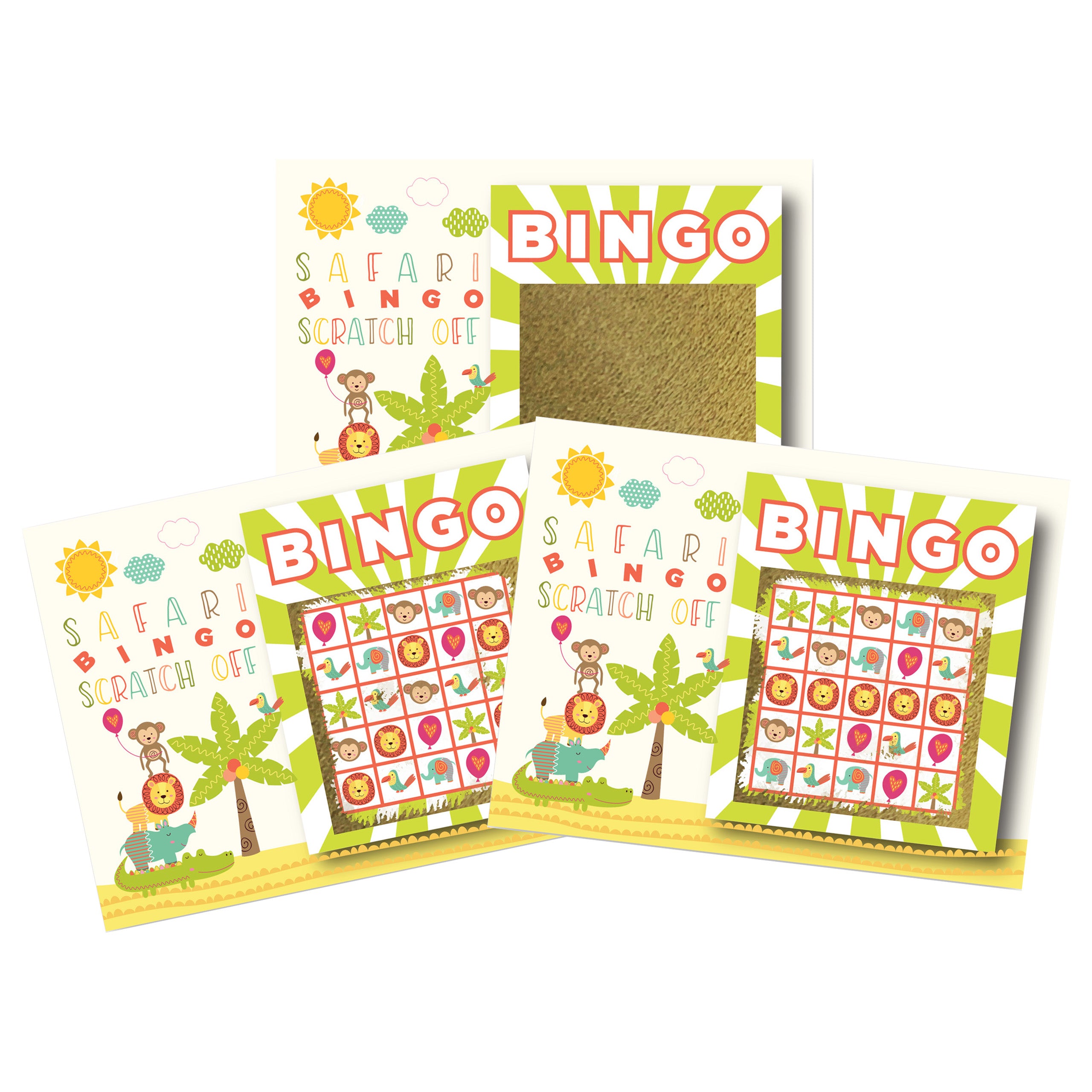 Baby Shower Safari BINGO Scratch Off Game 26 Pack - 2 Bingo and 24 Non-Bingo Cards - My Scratch Offs