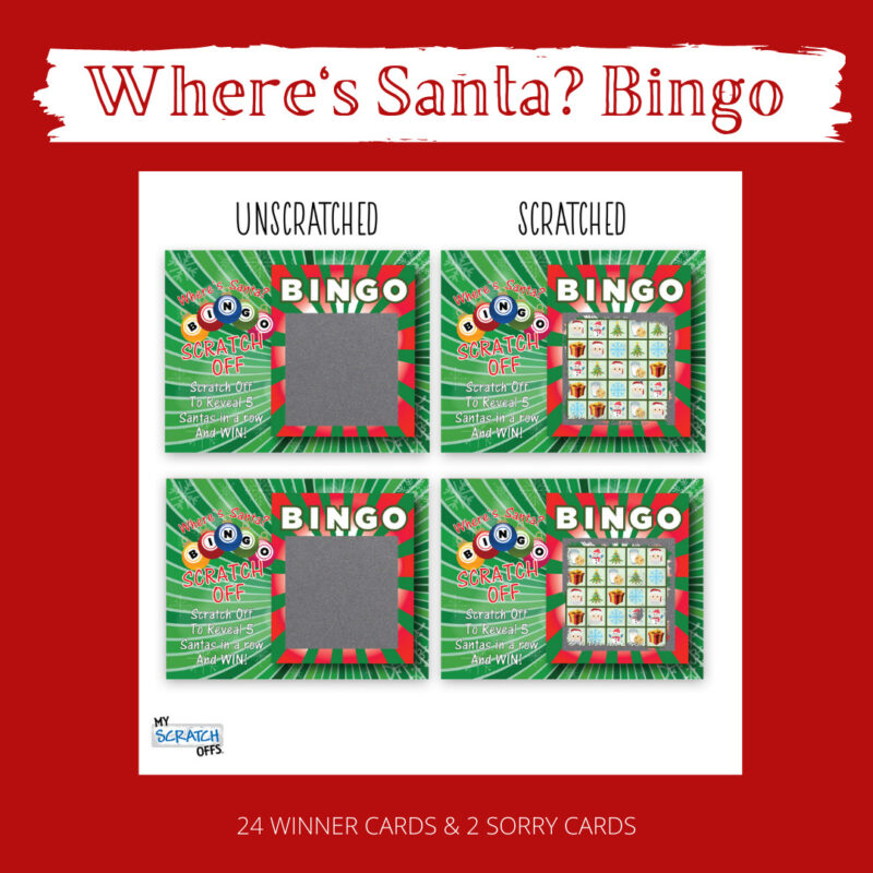 Where’s Santa? Scratch Off Bingo Game Holiday Entertainment My