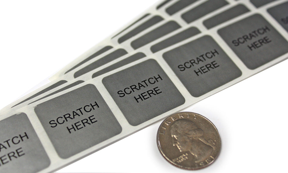 Silver 1" Square "Scratch Here" Scratch Off Sticker Labels - My Scratch Offs