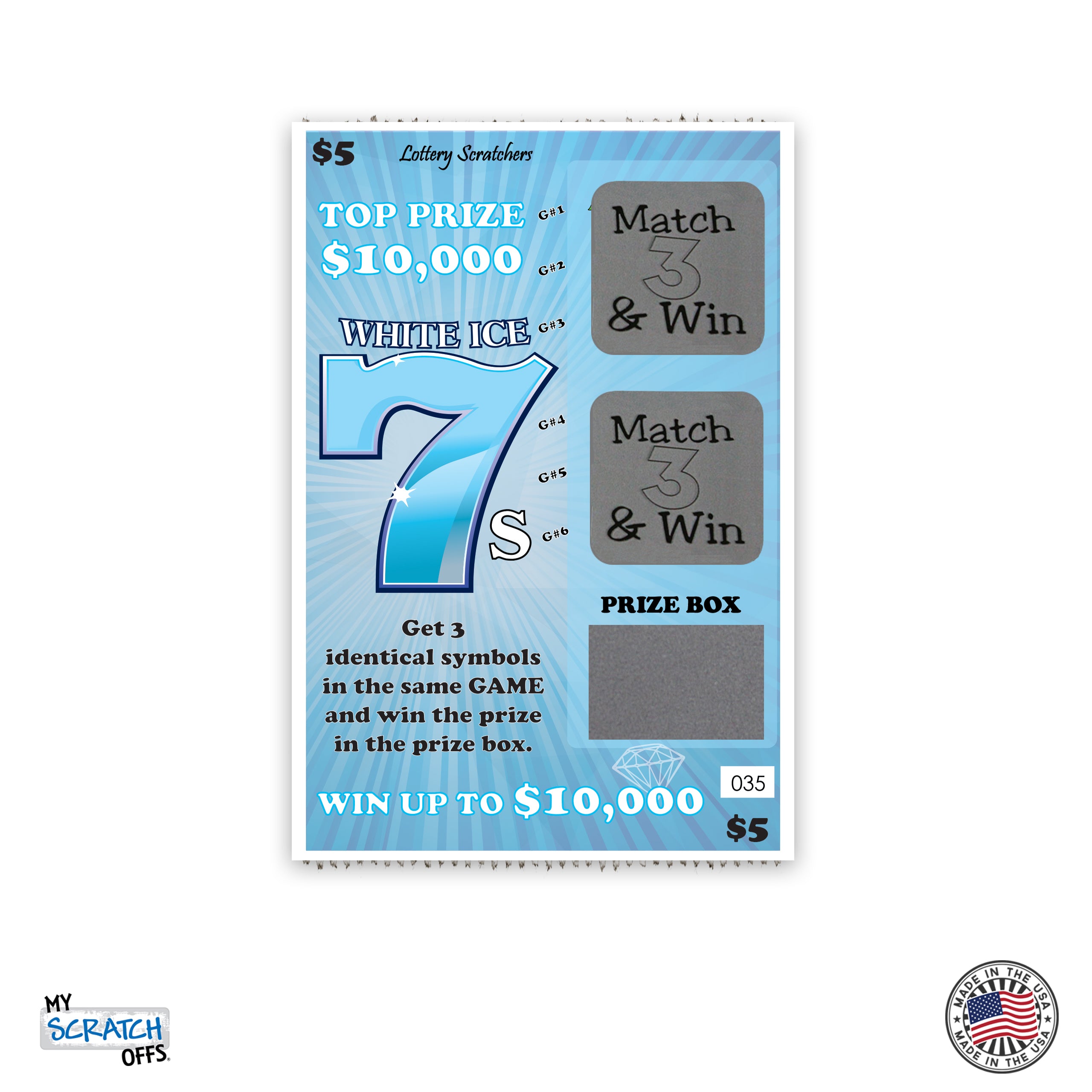 CUSTOM White Ice 7s Lotto Replica Scratch Off Card 4" x 6" | My Scratch