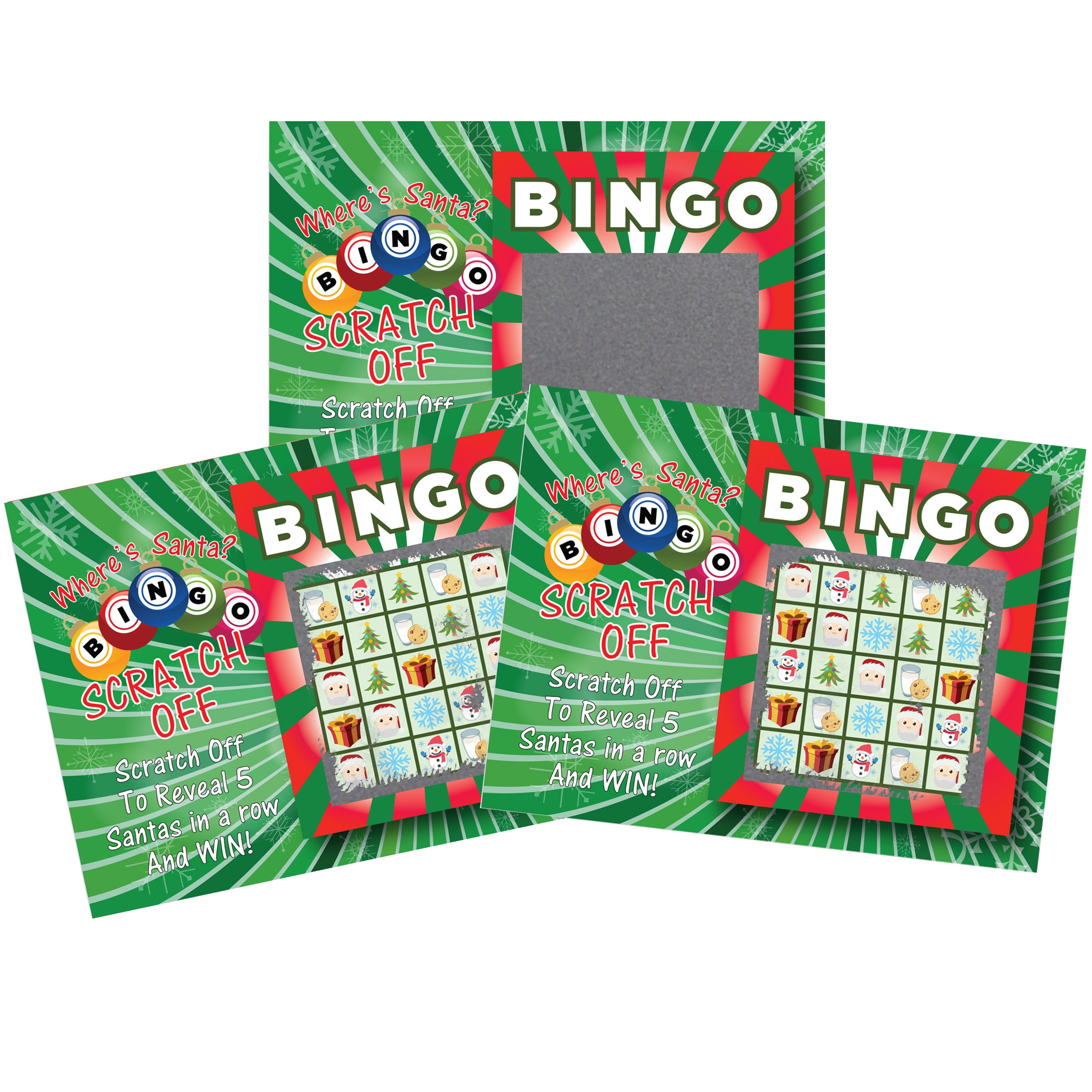 Christmas "Where's Santa?” Bingo Scratch Off Game 26 Pack - 2 Bingo and 24 Non-Bingo Cards