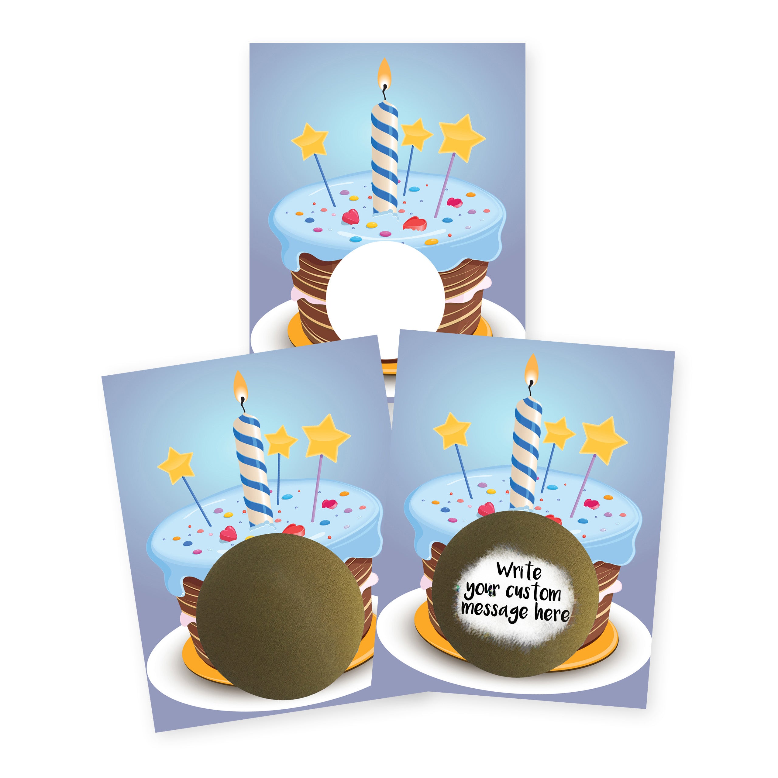 DIY Make Your Own Scratch Off Note Card Happy Birthday Blue Cake 20 Pack - My Scratch Offs