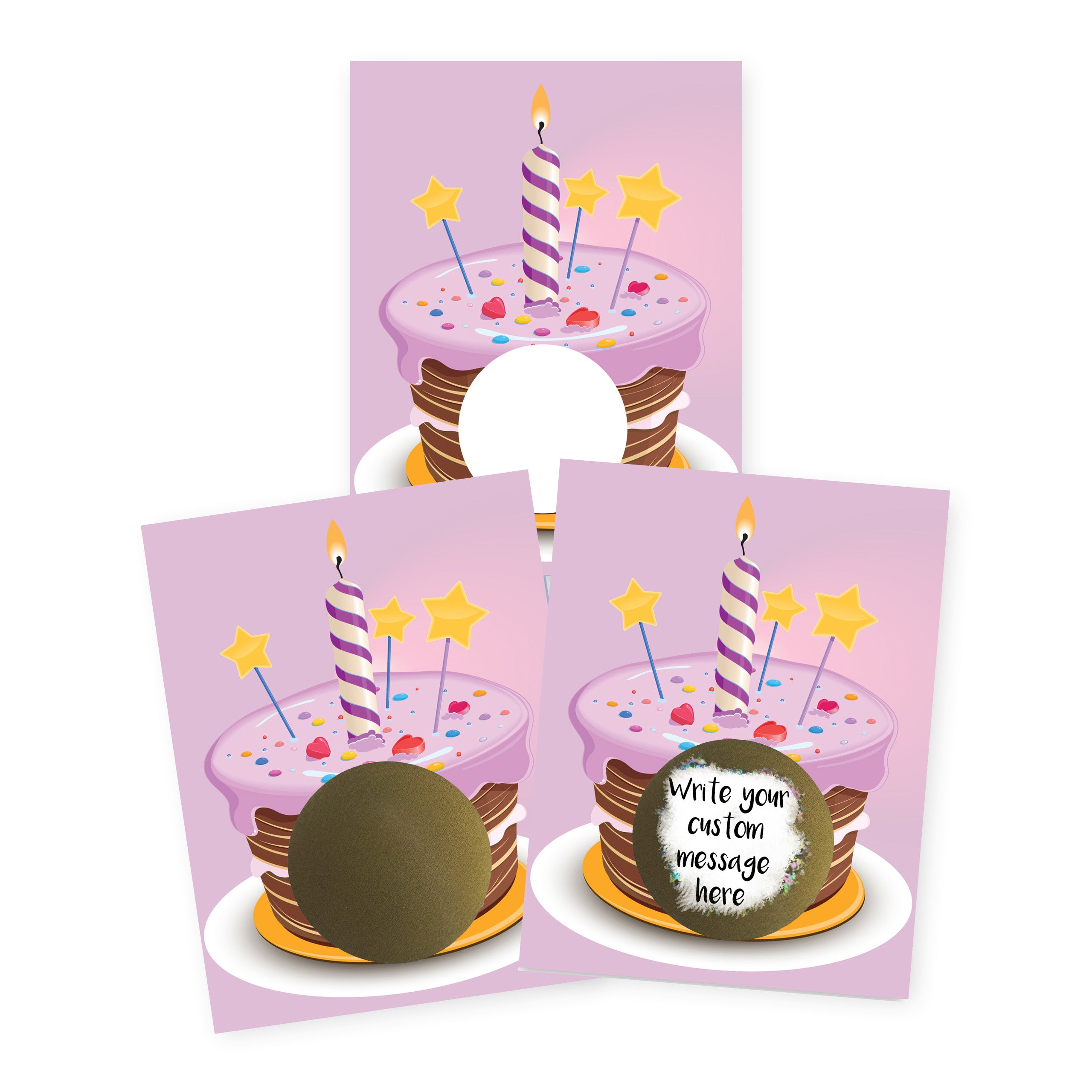 DIY Make Your Own Scratch Off Note Card Happy Birthday Pink Cake 20 Pack - My Scratch Offs