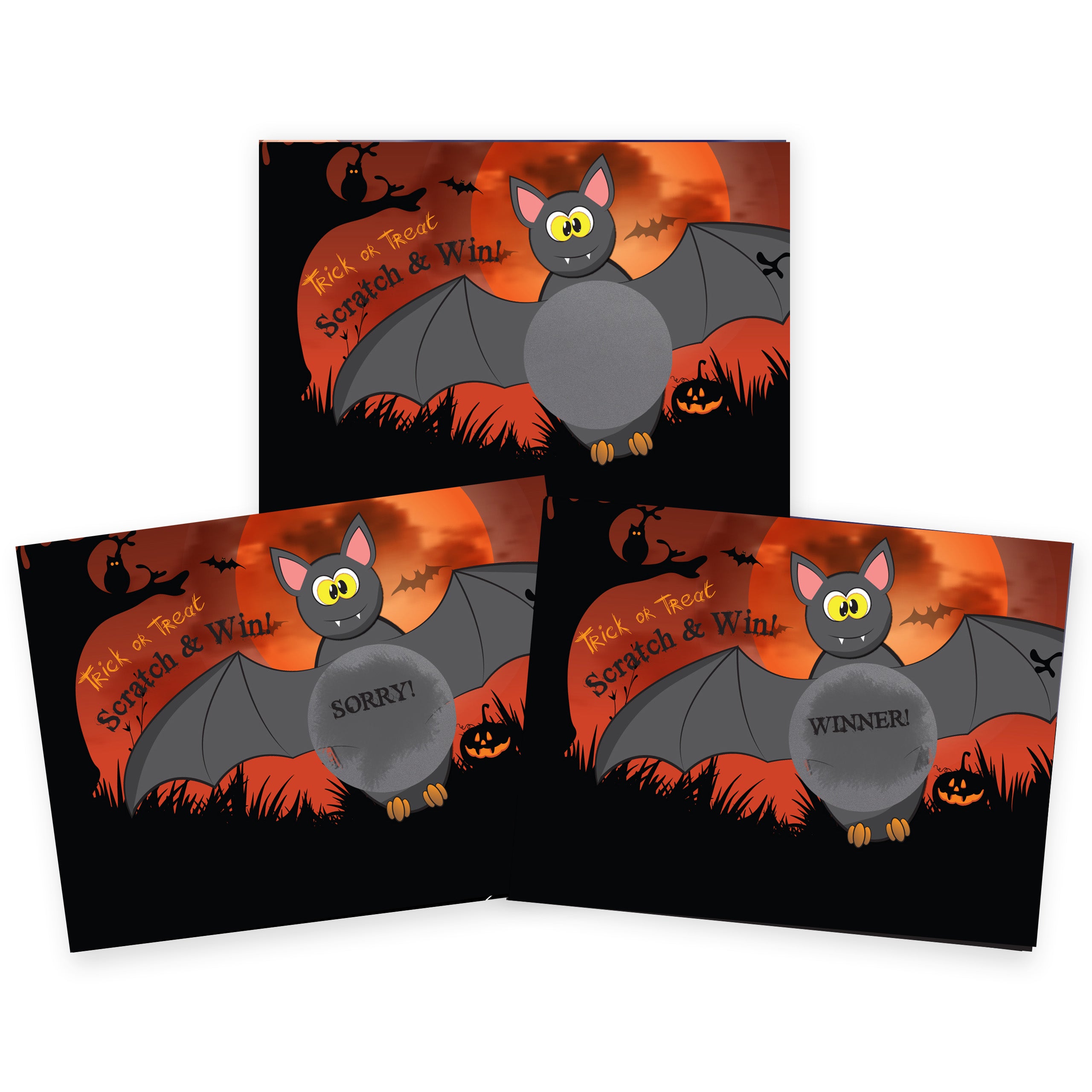 Halloween Bat Scratch Off Game Card 26 Pack - 2 Winning and 24 Non-Winning Cards - My Scratch Offs