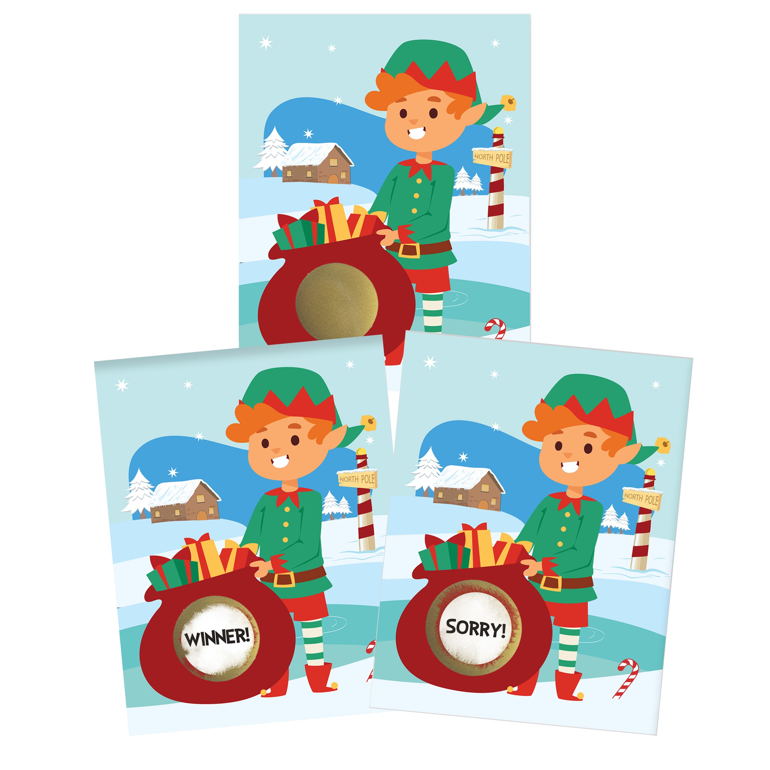 Elf Christmas Scratch Off Game Card 26 Pack - 2 Winning and 24 Non-Winning Cards - My Scratch Offs