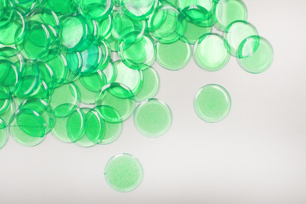 Lime Green Translucent Scratcher Chips Penny Size 25 Pack