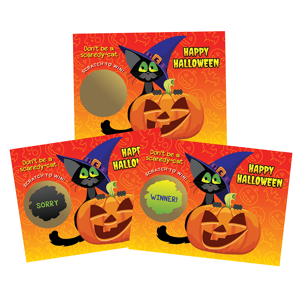 Halloween Cat Witch Scratch Off Game 50 Pack - 5 Winning and 45 Non-Winning Cards