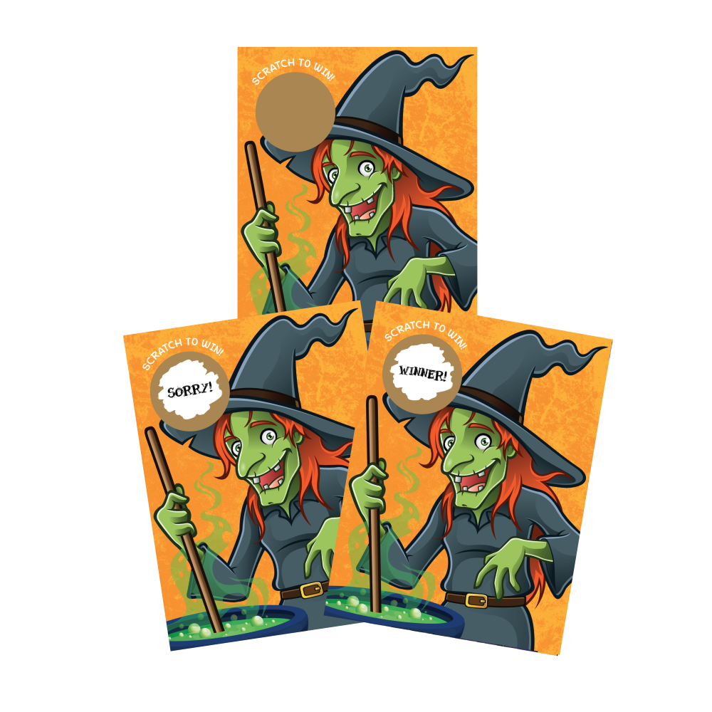 Halloween Classic Witch and Cauldron Scratch Off Game 50 Pack - 5 Winning and 45 Non-Winning Cards - My Scratch Offs