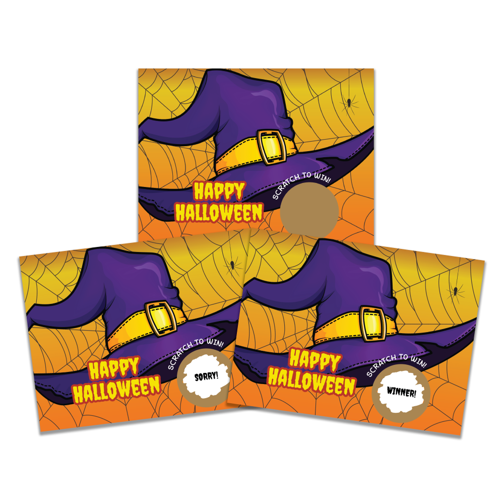 Halloween Witch's Hat Scratch Off Game 50 Pack - 5 Winning and 45 Non-Winning Cards - My Scratch Offs