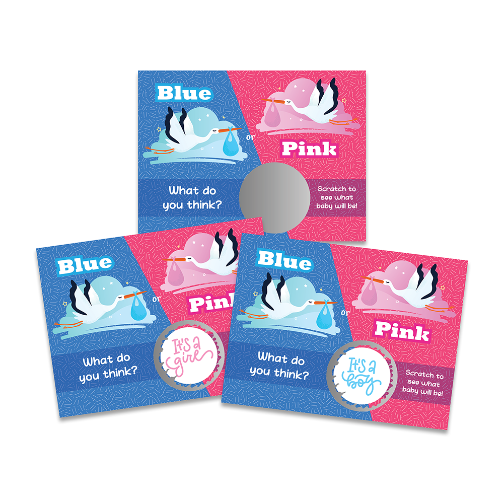 Stork Blue or Pink What Do You Think Gender Reveal Scratch Off Card 25 Pack